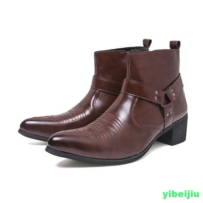 Mens Studded Ankle Boots Leather Brogues Pointy Toe Shoes Cuban Heel Zip Oxfords