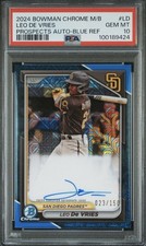2024 Bowman Chrome Mega Box LEO DE VRIES Blue #/150 Refractor Auto PSA 10