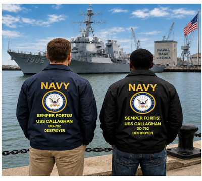 USS CALLAGHAN  DD-792 *DESTROYER* COACHES JACKET. NAVY OFFICIAL LICENSE