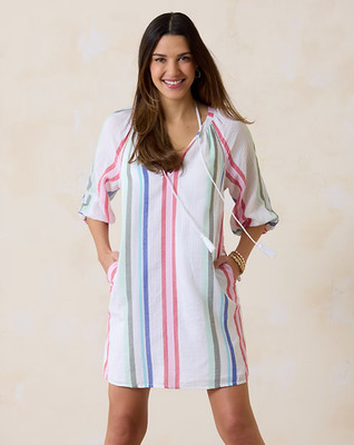 Tommy Bahama Multi-Stripe Cover Up Dress Womens Small White Pink Blue NWT $148
