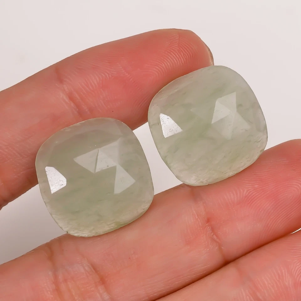 Cojín de calcedonia Perú 30,5 quilates par de piedras preciosas facetadas piedra verde 19x19x5 mm Foto 3 de 4