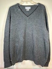 Club Classic Sweater Mens Large Gray 100 Percent Lambswool Pullover V Neck Warm