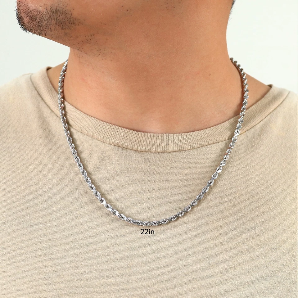 14K White Gold 1.5mm-5mm Diamond Cut Rope Chain Necklace Mens Womens 14"-30" Foto 2 de 4
