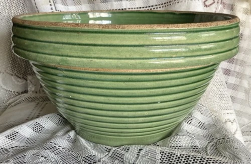 Antique McCoy Pottery Green Ribbed Mixing Bowl # 10 Marked