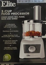NIB Elite By Maxi-Matic PLATINUM Series 3 Cup Food Processor