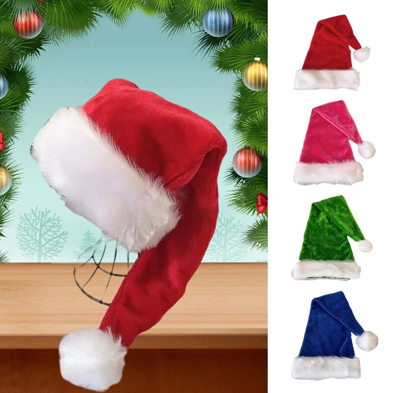 Christmas Long Hat Plush Xmas Long Costume Pompom Santa Claus Cap Adult - Image 2 of 4