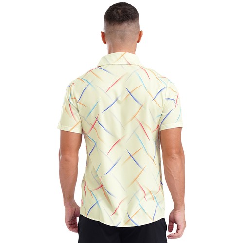 Mens Colorful Striped Casual Short Sleeve Button Down Vacation Holiday Tops - Picture 35 of 77