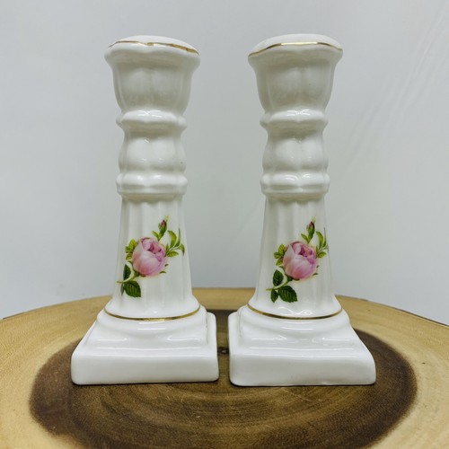 Pair Of Bone China Candle Stick Holder Vintage 5.5” Tall