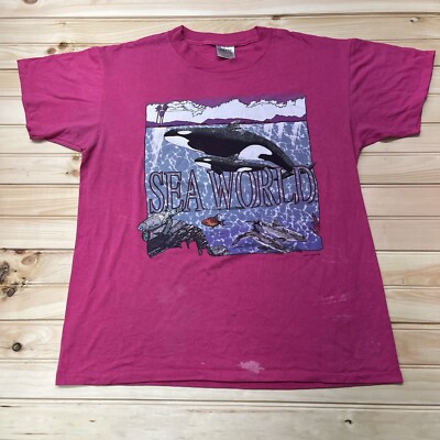 Vintage 90s Sea World Big Print Orca Marine Life Nature Shirt Size Large