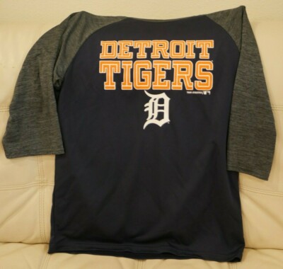 NEW WOT BOYS BLUE DETROIT TIGERS 3/4 SLEEVE SHIRT TEAM ATHLETICS LARGE 14-16 