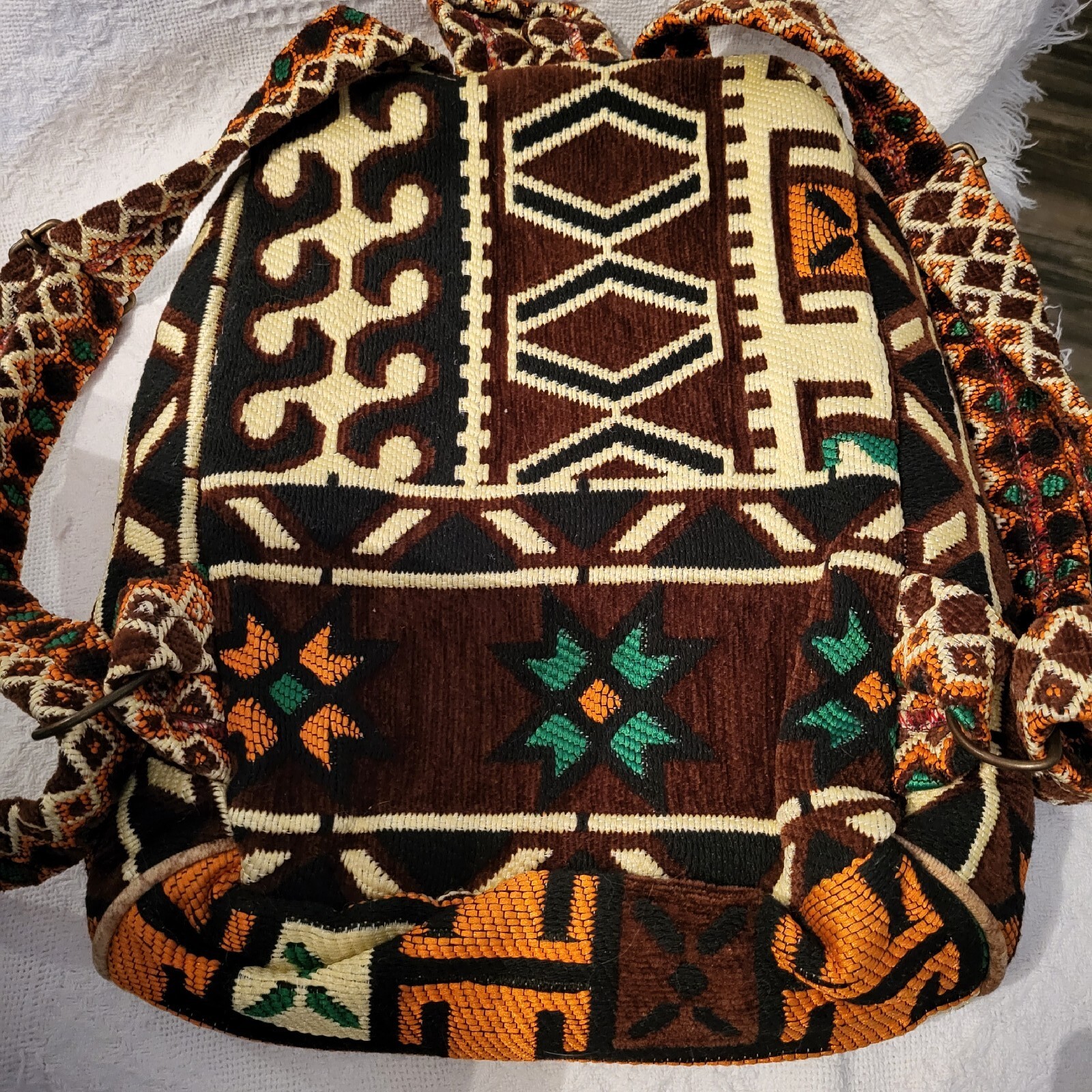 Brown & Multicolored Geometric Patterns Backpack … - image 8