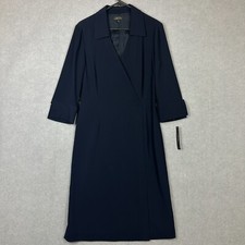 Tahari Dress Womens 8 Navy Blue Darrett Mock Wrap Collared BNWT