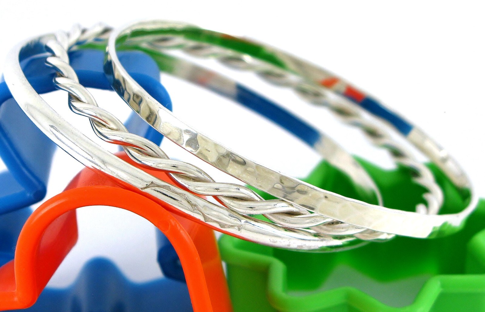 Solid Sterling Silver 925 Lot x 3 Stack Bangle Br… - image 2