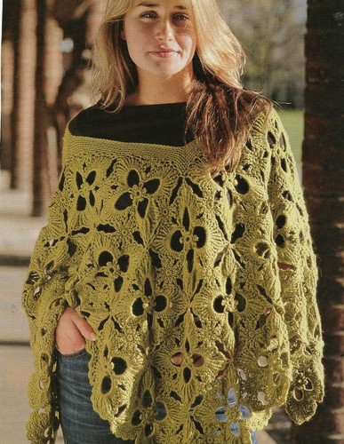 LEAF MOTIF PONCHO WOMEN'S CROCHET PATTERN INSTRUCTIONS