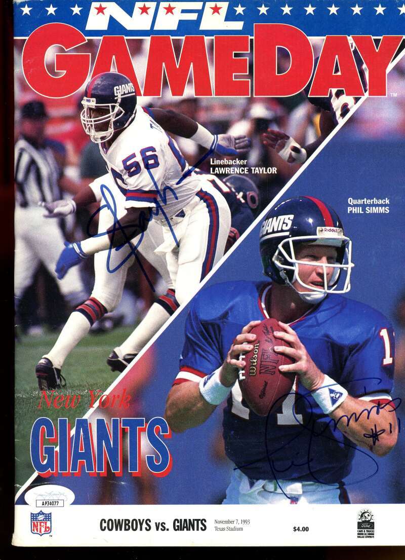 Lawrence Taylor / Phil Simms Autographed Signed New York Giants Lawrence Taylor/ Phil Simms 1993 GAMEDAY Magazine JSA Authentic 