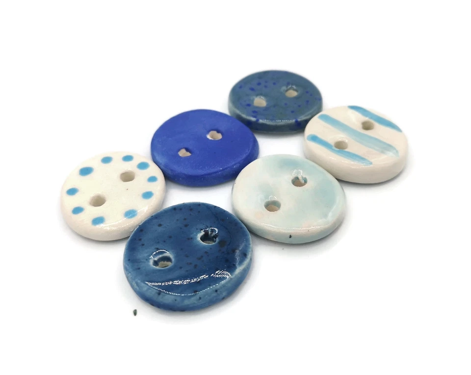 Handmade Ceramic Assorted Sewing Buttons 6 Pc Craft Buttons Round Shape For Coat - Image 4 of 4