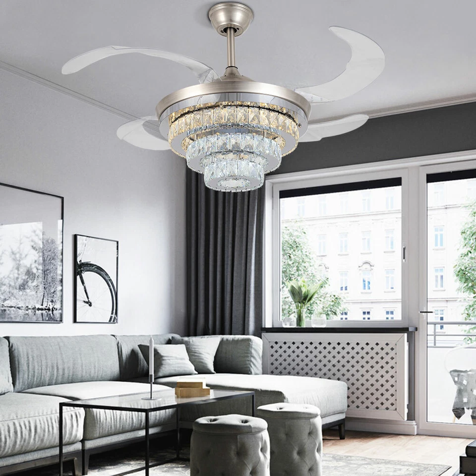 42" Crystal Invisible Ceiling Fan Light LED Chandelier Ceiling Lamp with Remote - Image 4 of 4