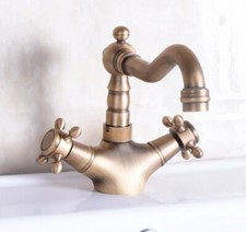 Bathroom Faucet Antique Brass Double Handle Single Hole Deck Mounted Mixer Taps