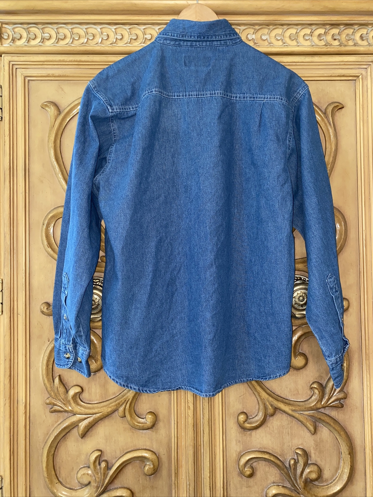 Blue Solid Long Sleeve Collared Button Down Denim… - image 4