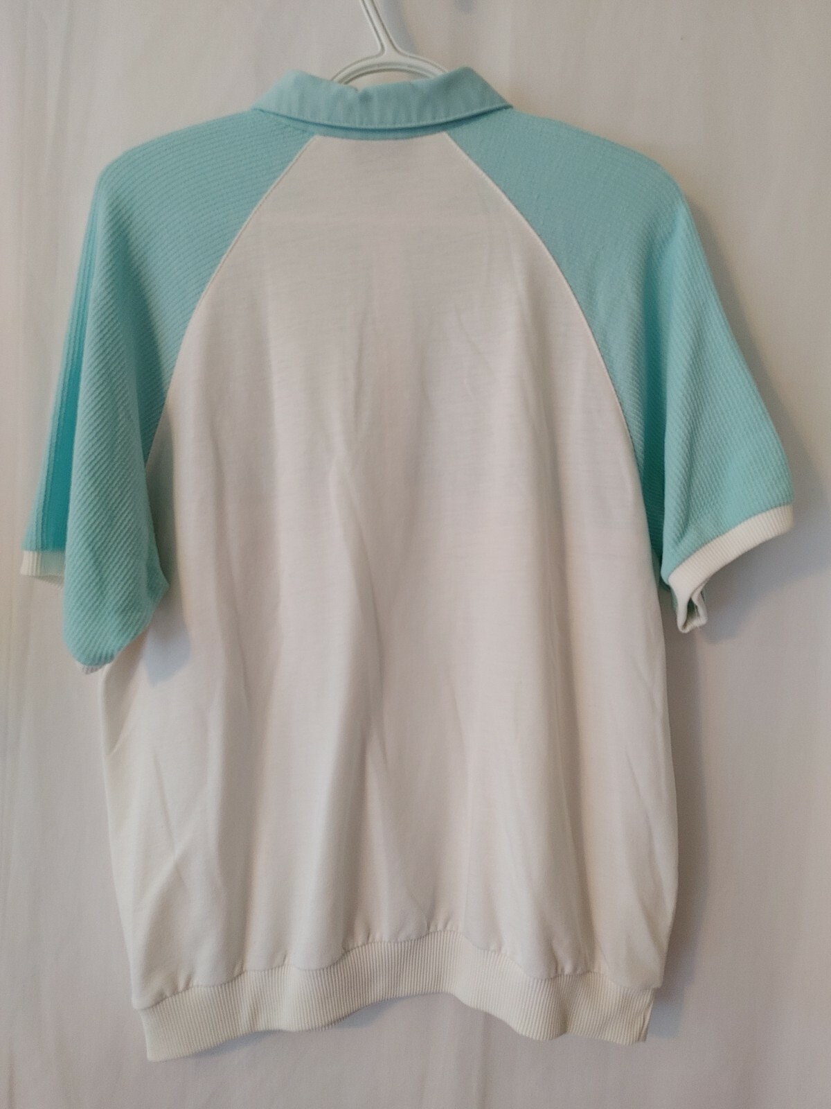 Vtg The Men's Store at Sears Banded  Polo Shirt Short Slv Mint & Wht LG #11965 image 5