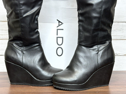Aldo Knee High Wedge Boots size 40/9 Black Wedge boots - Picture 3 of 12