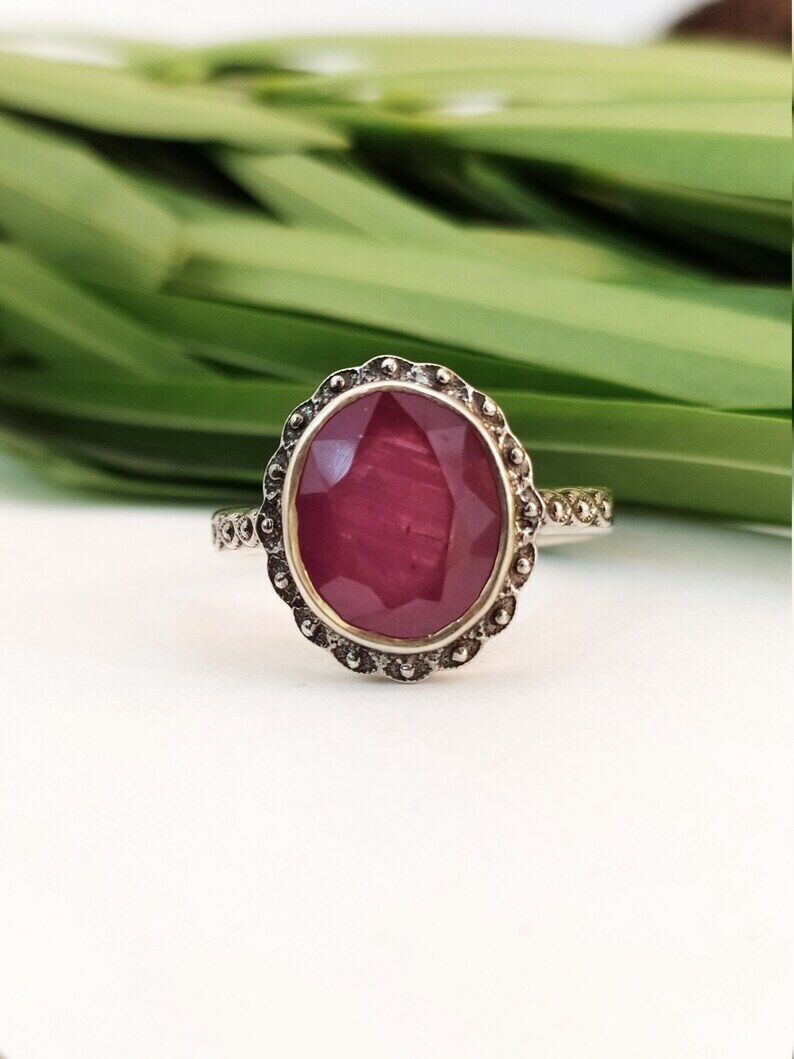 Natural Ruby Gemstone Vintage Engagement Ring Victorian Style Silver Ring