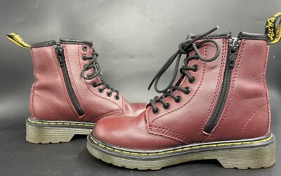 DR DOC MARTENS Jr Kids LEATHER Side Zip Maroon Combat BOOTS SIZE