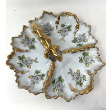 Vintage Porcelain 4-Section Divided Candy Dish with Applied Rose Center Handle — listing 3