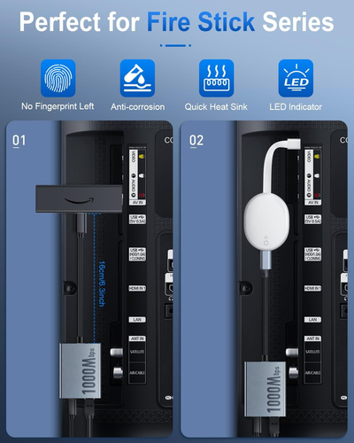 Adaptateur Ethernet 1000Mbps pour Chromecast avec Google TV, USB Type C vers RJ45 Gig - Photo 6 sur 12