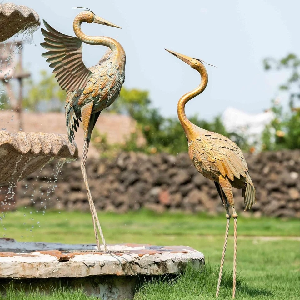 Large Crane Garden Metal Statue Heron Bird Sculptures Outdoor Patio Yard Decor - Image 4 of 4