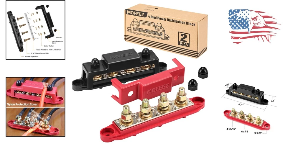 6-Screw Stainless Steel Bus Bar - 48V Power Distribution Block for Vehicles - Image 2 of 4