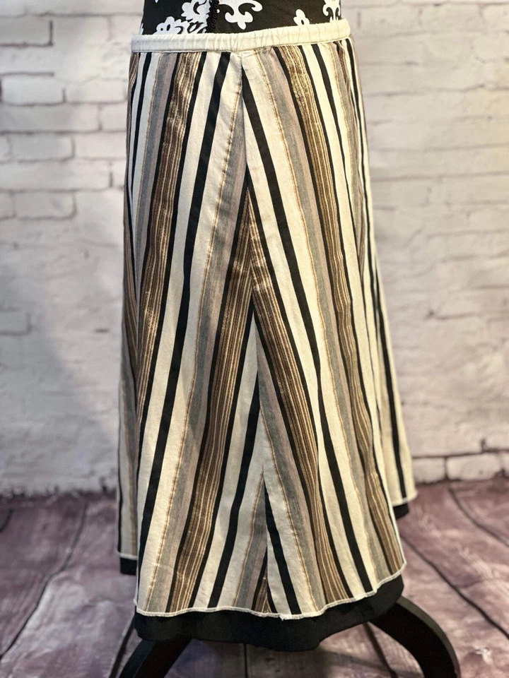 Antigua falda de algodón azul marino a rayas metálicas doradas, cordón cintura talla pequeña WCLTH Foto 2 de 4