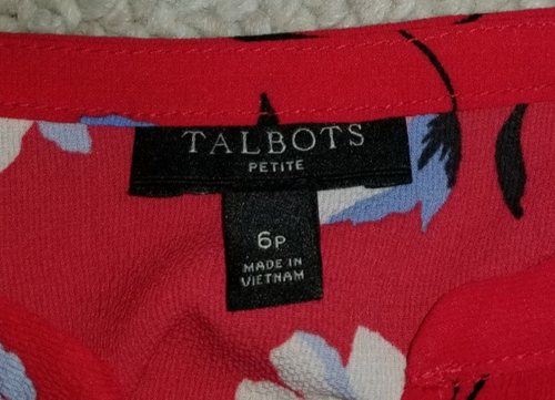 Womens Dress-TALBOTS-red/blue floral silky 'Flounce Hem' ruffled Cottagecore-6P - Picture 6 of 6