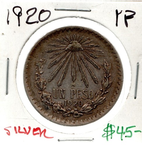 1920 Mexican SILVER 1 Pesos HIGH GRADE CONDITION .3856 (ASW) BETTER DATE TYPE 3 - 第 1/4 張圖片