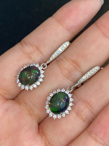 NATURAL BLACK FIRE OPAL 8X10 WHITE CZ STERLING SILVER 925 RING EARRING PENDENTS - 第 5/13 張圖片