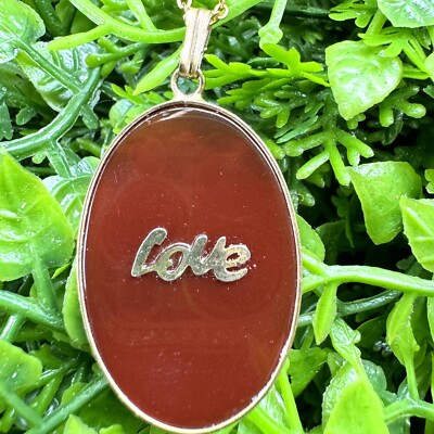 Carnelian Agate Pendant Gold Tone Love