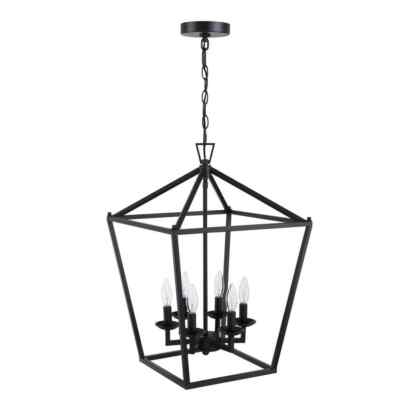Hukoro Alfa 16in. 6-Light Geometric Cage Lantern Pendant Light+Mate Black Finish