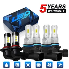 9005 9006 H10 LED Headlight+Fog Light Super Bright Bulb Kit 8000K White High Low