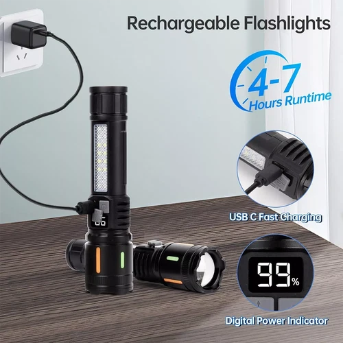 2 x 99000000 Lumens Super Bright LED Tactical Flashlight Rechargeable Work Light - Foto 5 di 12
