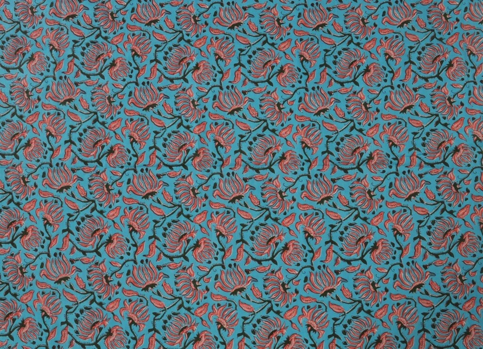 Tela de algodón indio 5 yardas estampada a mano étnica suelta para correr artesanía costura Foto 4 de 4