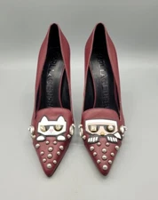 Karl Lagerfeld Paris Casias-Nappa Cat Pumps Deep Red/Wine  High 4" Heel Size 8