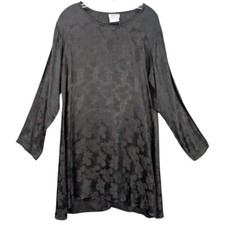 Vintage MSAS Black Floral Long Sleeve Mini Dress Goth Witchy Size M Rayon NWT