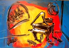 BLUE RED JAZZ    IMPRESSIONIST   ORIGINAL OIL  PAINTING BY KAZAV wdf23