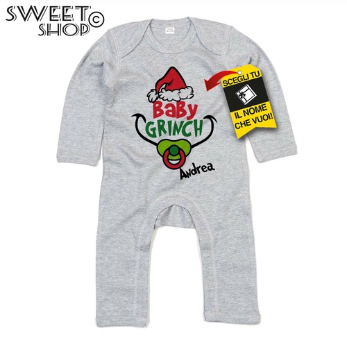 tuta neonato neonata GRINCH PERSONALIZZATO IDEA REGALO NATALE BEBE' BAMBINO - Picture 3 of 6