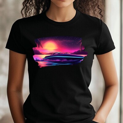 T-Shirt Frauen Neon Speedboot Motiv Baumwolle Größe XS bis 3XL