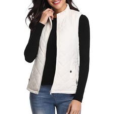 Lady Zip Up Winter Casual Quilted Gilet Body Waistcoat Pocket Jacket Size 8-20