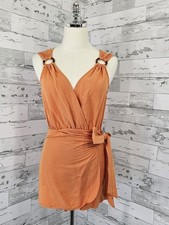 Zara Orange Sleeveless Romper Wrap Front Tie V Neck Womens Xsmall
