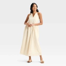 Universal Thread Dress Womens XS Cream Eyelet Maxi A-Line V-Neck