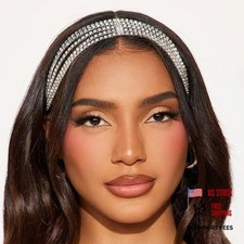 Crystal Rhinestone Head Chain Multi Layered Elastic Rhinestone Headband Silver