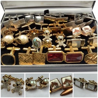 Lotto lavoro gemelli vintage cravatta borchie inc anni 50 cavallo dipinto a mano piatto oro